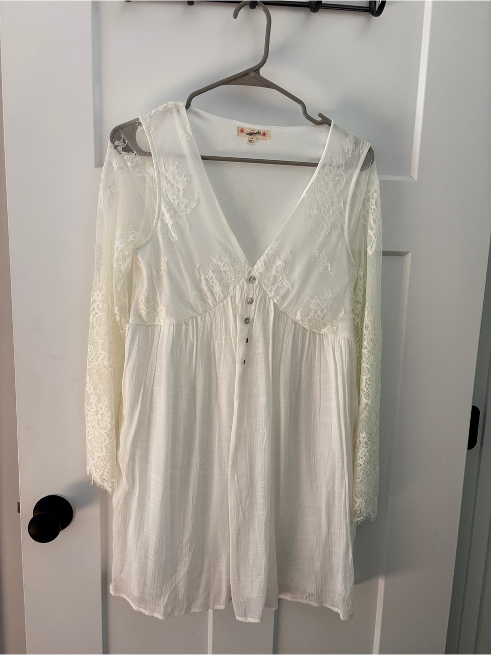 Pink Lily Ivory Lace Long Sleeve Babydoll Dress